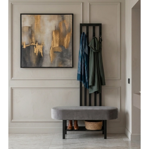 Ławka Do Przedpokoju Z Wieszakiem Metalowa Siedzisko Tapicerowane Stal LMW-12